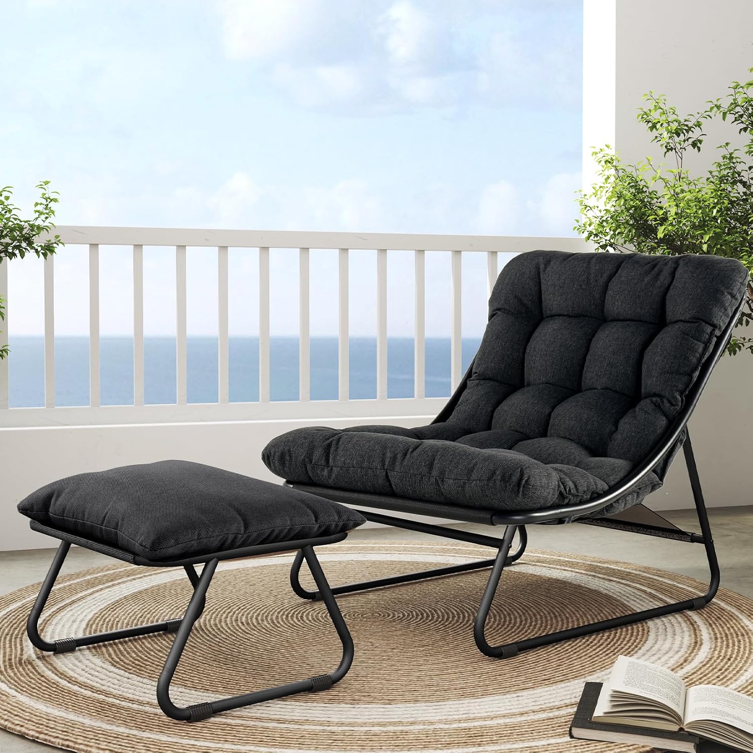 Outdoor Furniture Metal Chairs - Outdoor Lounge Chair with Footrest &