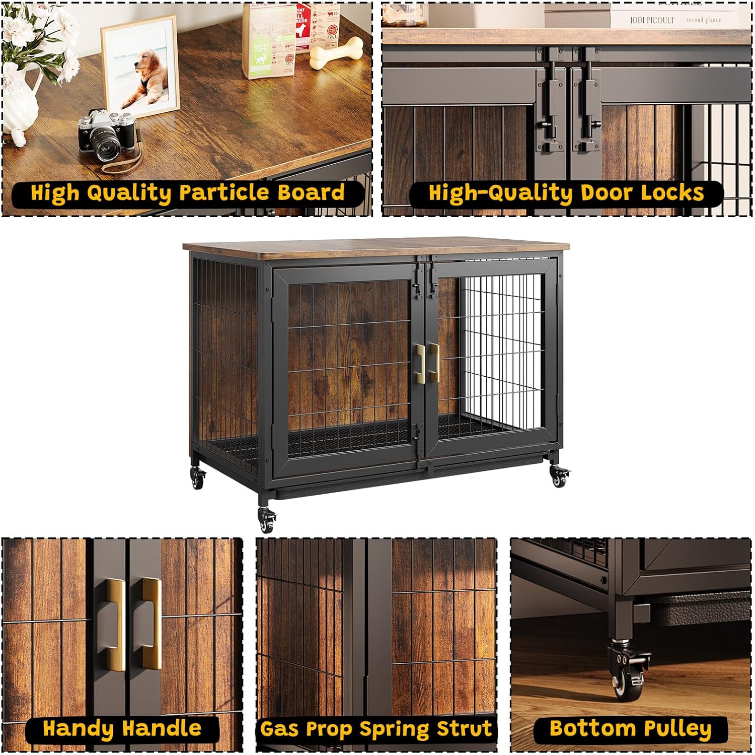 37.5 Inch Wooden Dog Crate Fur - огляд і ціна Outdoor Furniture Glides